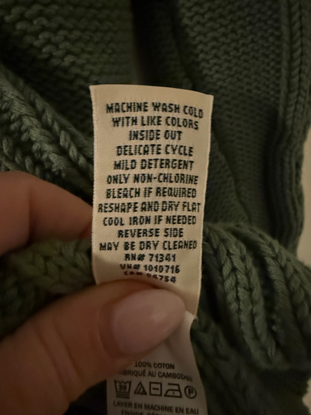 L.L. Bean Olive Green Cable Knit Crewneck Sweater - Picture 4 of 5